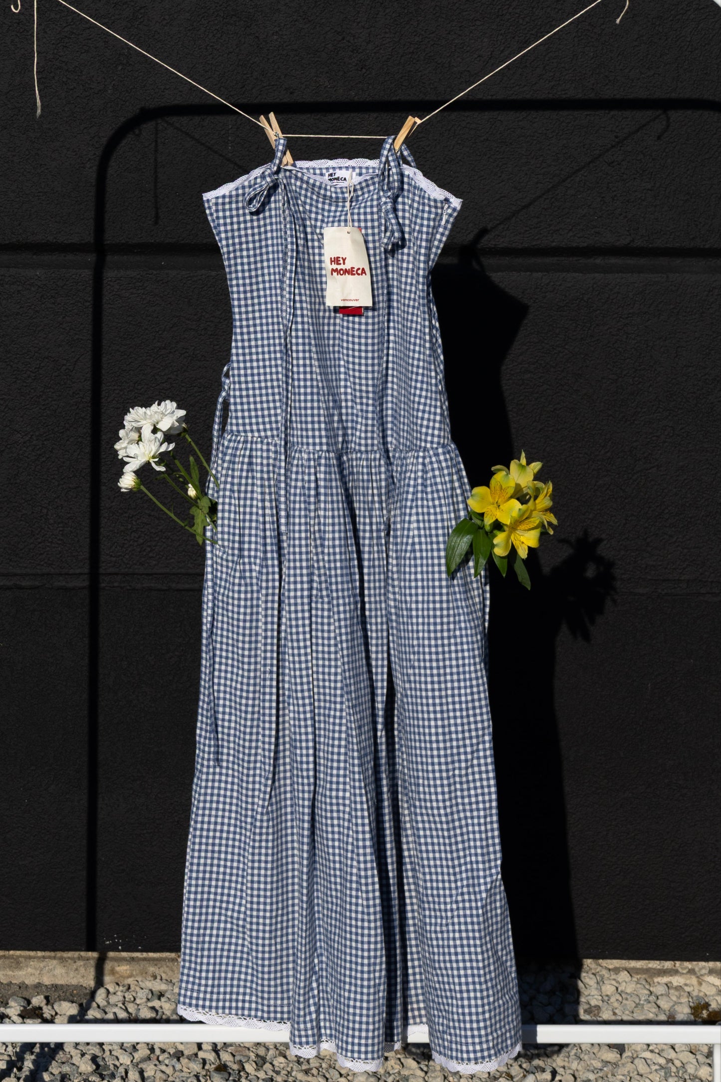 Blue Gingham Drop Waist Maxi Dress