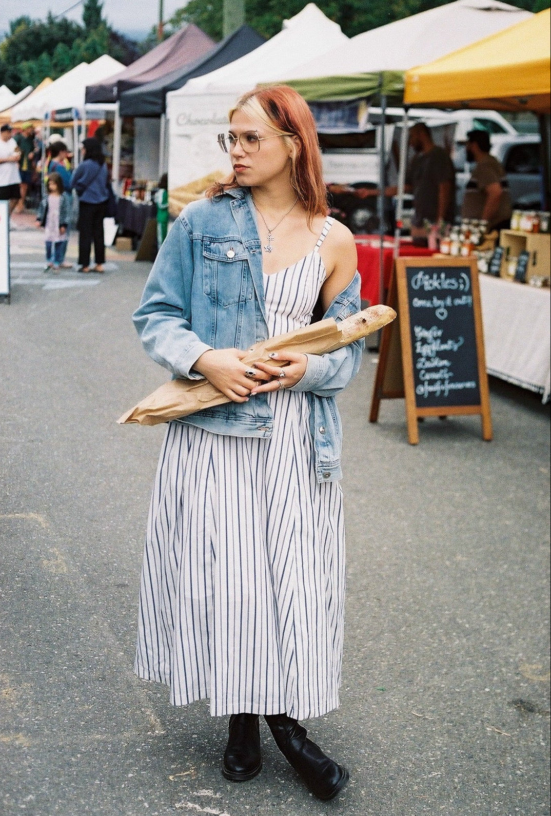 Blue Stripes Poplin Maxi Dress