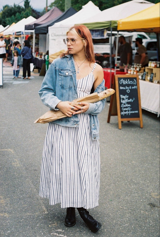Blue Stripes Poplin Maxi Dress