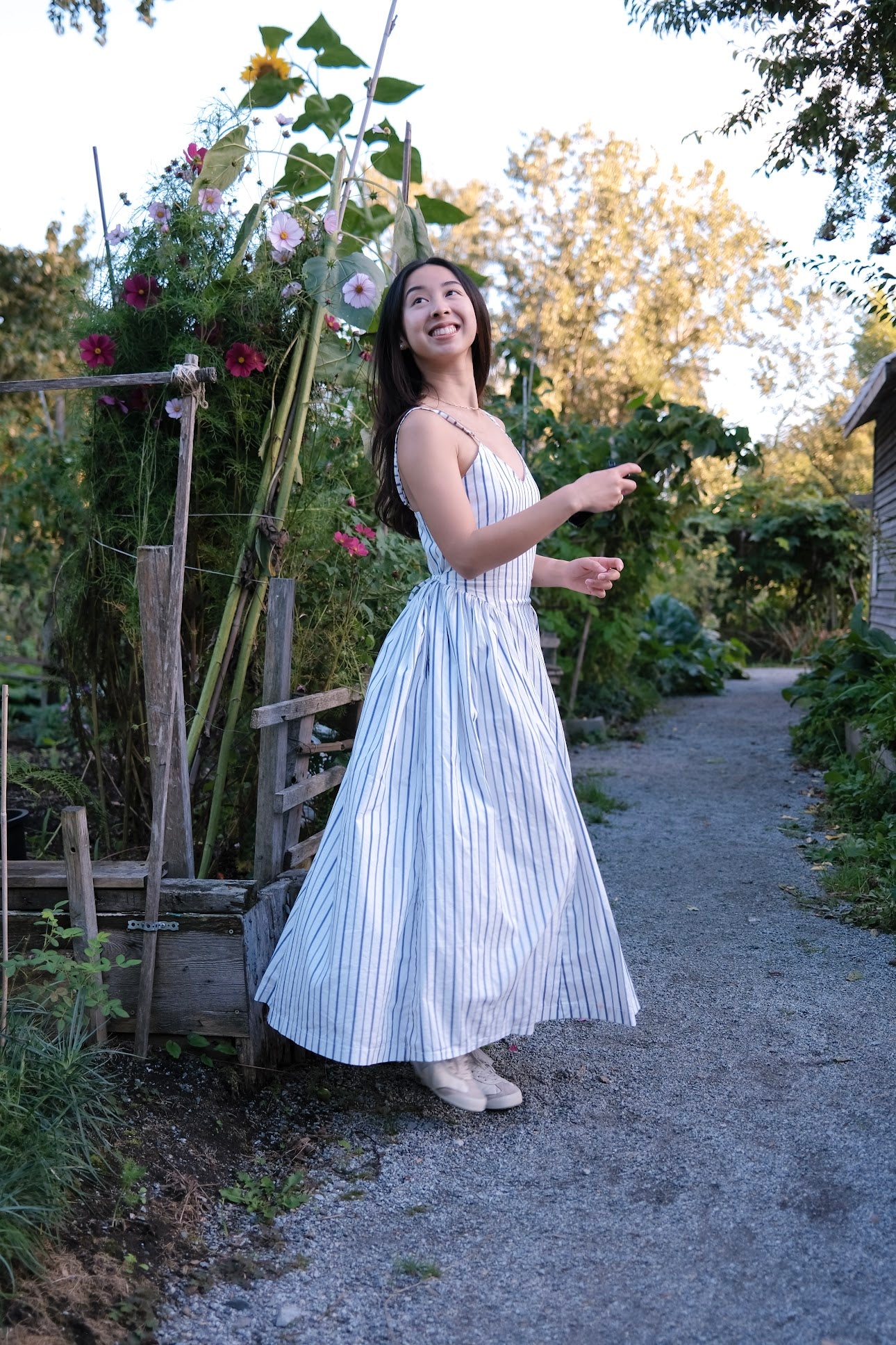 Blue Stripes Poplin Maxi Dress