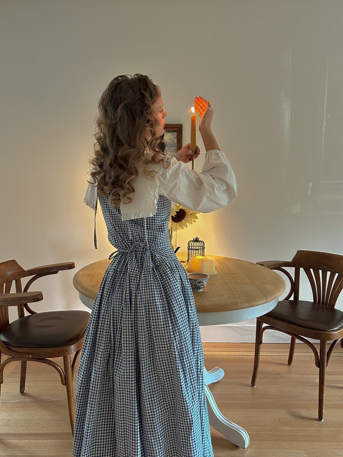 Blue Gingham Drop Waist Maxi Dress