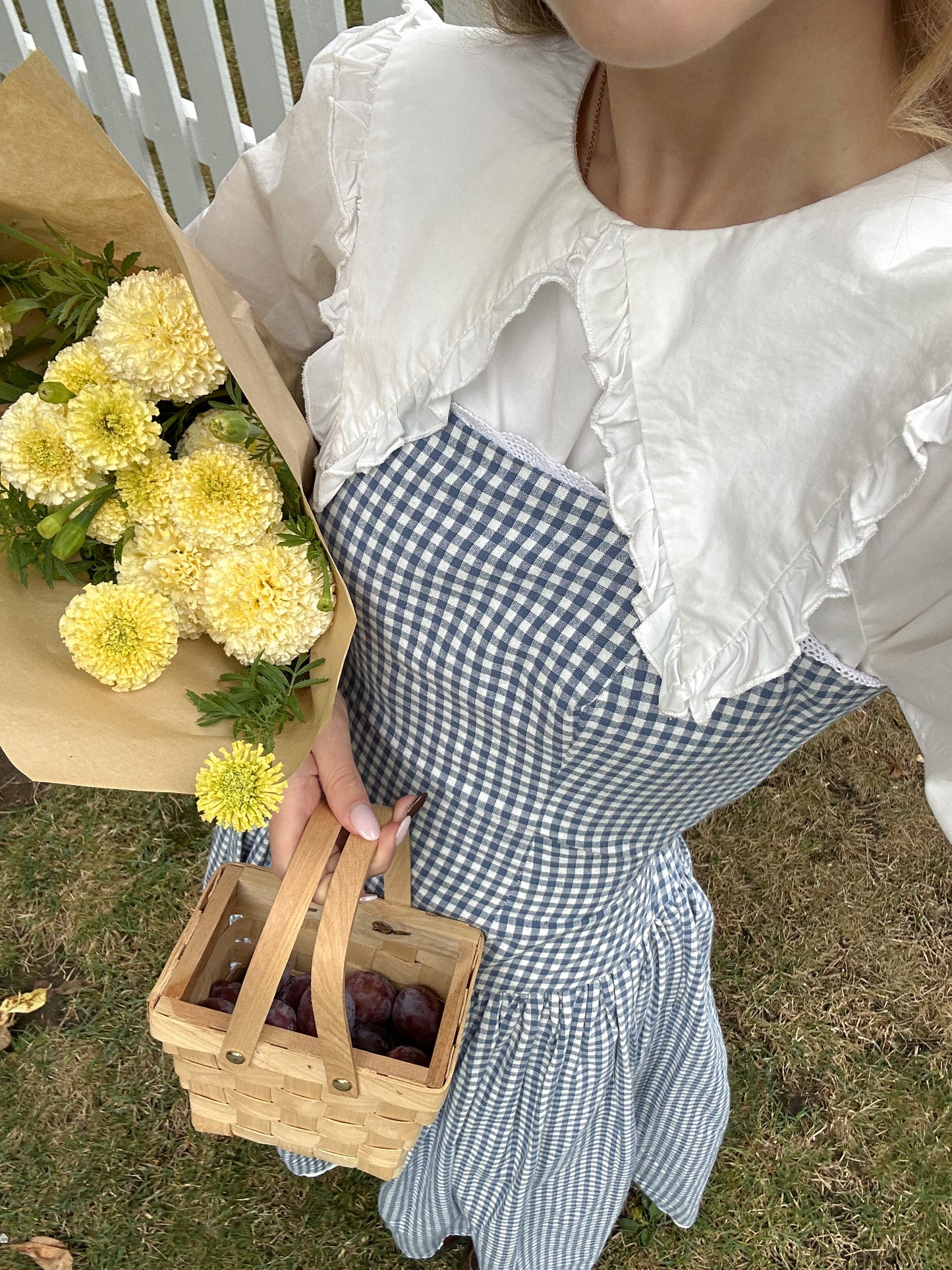 Blue Gingham Drop Waist Maxi Dress