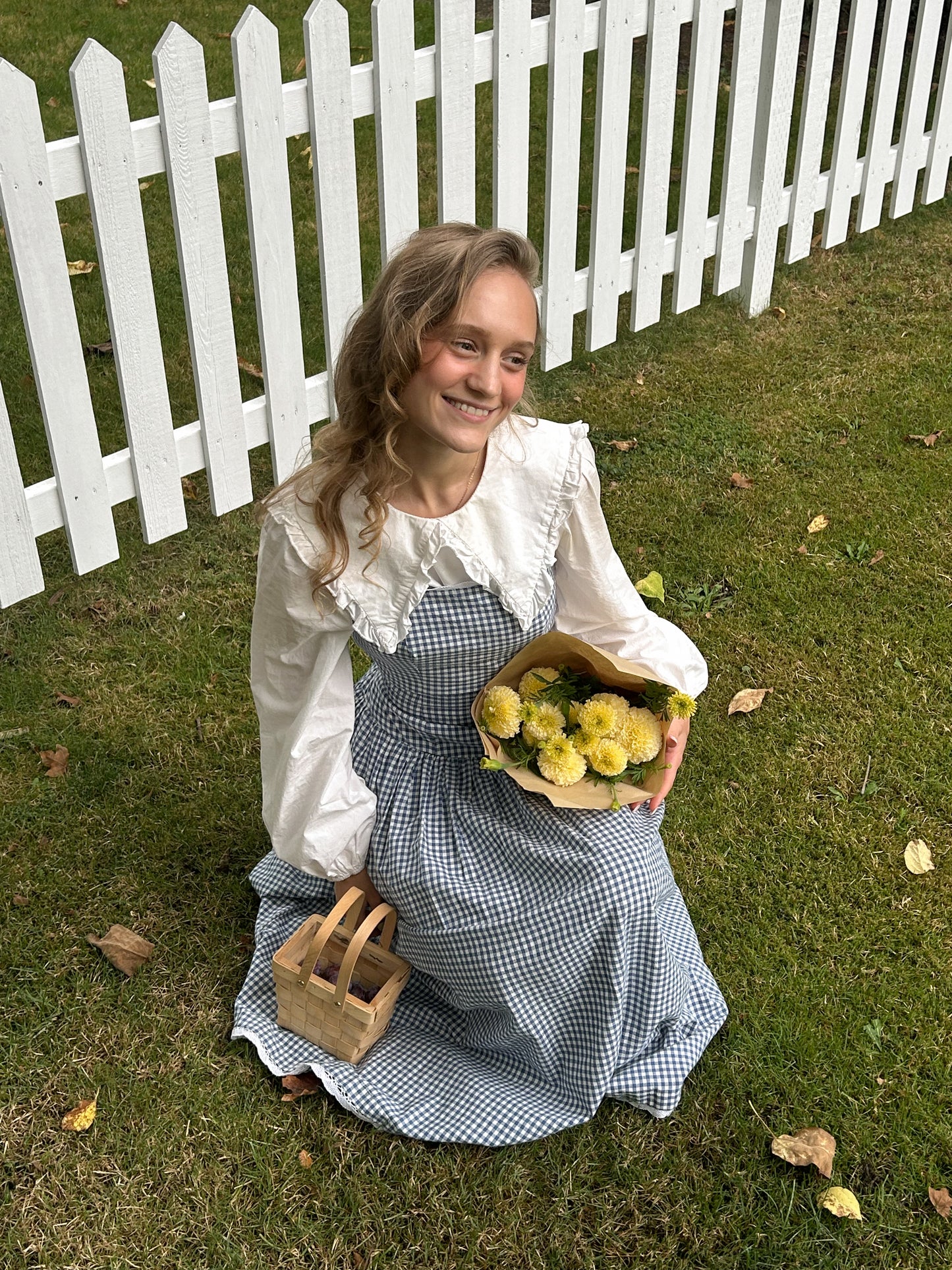 Blue Gingham Drop Waist Maxi Dress