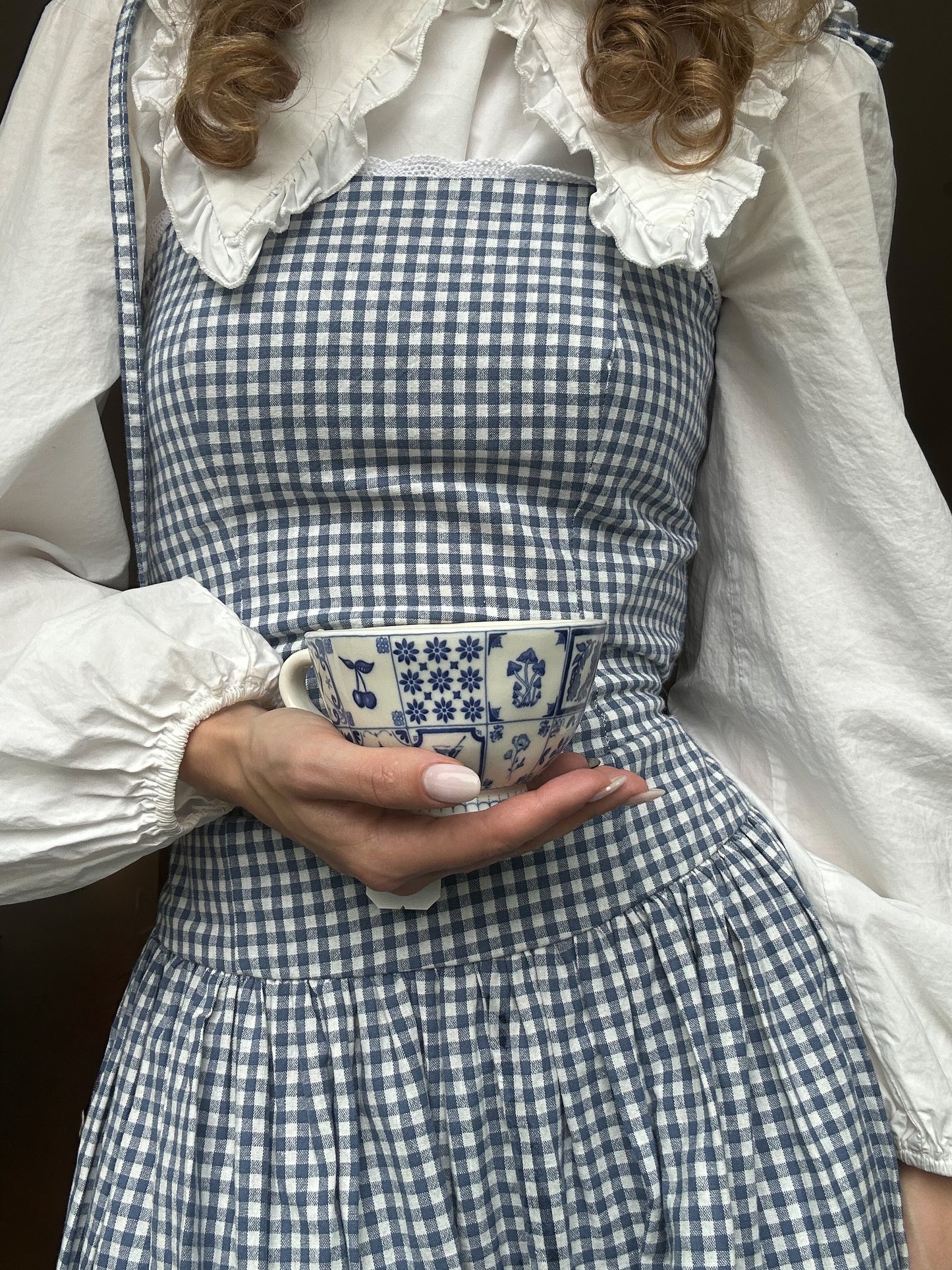 Blue Gingham Drop Waist Maxi Dress