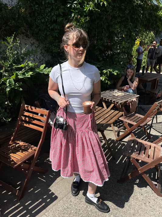 Red Gingham Drop Waist Wrap Skirt